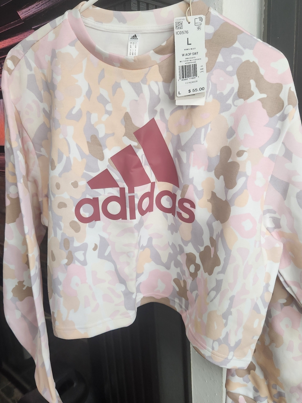 Adidas Cropped Sweatshirt in Pink Camo